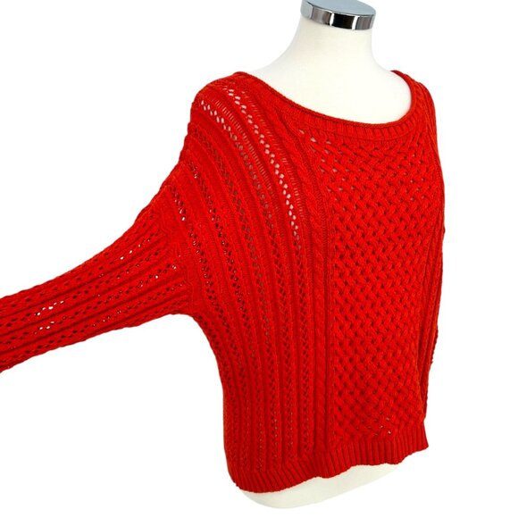 Anthropologie Moth Open Knit Zipper Back Sweater Orange Size XL - Picture 4 of 9